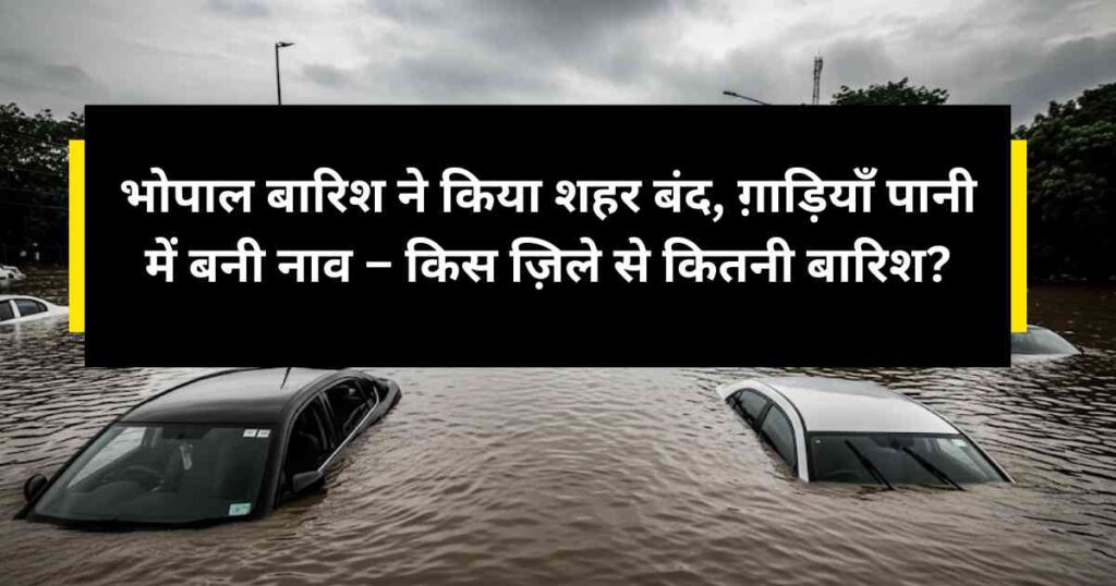 भोपाल बारिश ने किया शहर बंद, ग़ाड़ियाँ पानी में बनी नाव – किस ज़िले से कितनी बारिश?